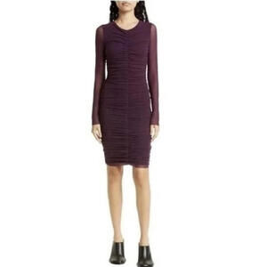 Fuzzi Long Sleeve Ruched Dress In Mammola Violet Purple Size XS